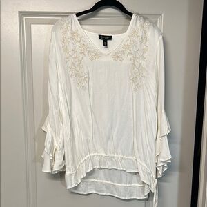 Jessica Simpson Cream Bell Sleeve Blouse with Ruffled Asymmetrical Design